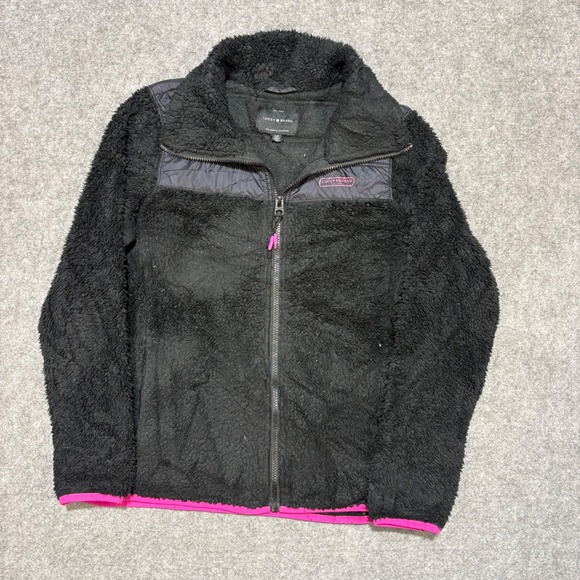 Lucky Brand Jackets & Blazers - Lucky Brand Womens Black Sherpa Fleece Zip Up Jacket Pink Trim Size Small